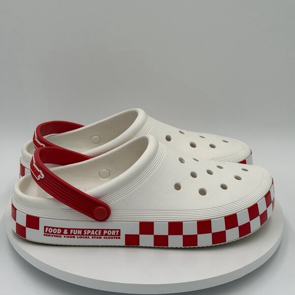 Disney Crocs Toy Story Pizza Planet White Red Checkered Slip On Size M10 W12 - Picture 2 of 8